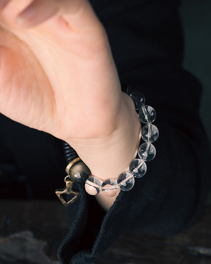 Crystal & Obsidian Harmony Bracelet with Ebony and Brass
