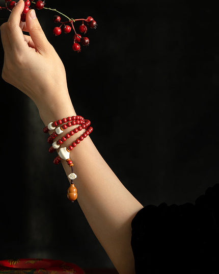 Imperial Cinnabar 108 Mala – Wrap Bracelet & Necklace with Mammoth Ivory Guru Bead