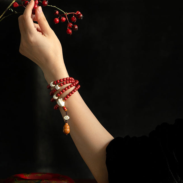 Imperial Cinnabar 108 Mala – Wrap Bracelet & Necklace with Mammoth Ivory Guru Bead