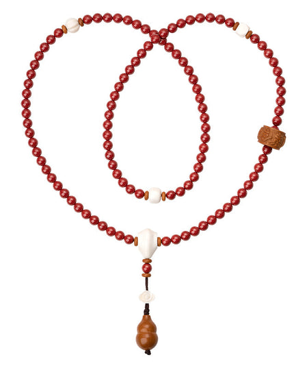 Imperial Cinnabar 108 Mala – Wrap Bracelet & Necklace with Mammoth Ivory Guru Bead