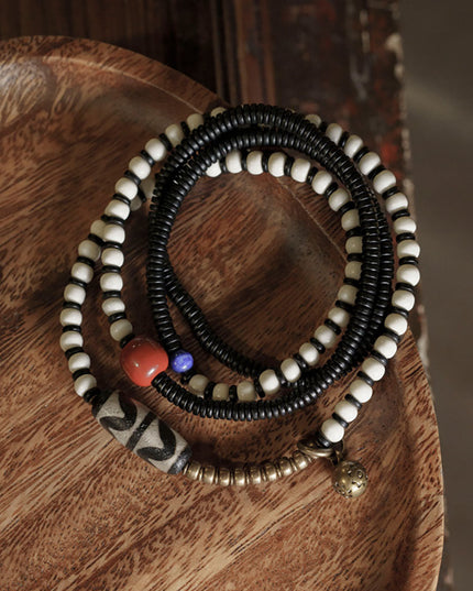 Sacred Wisdom Bracelet with Dzi Bead, Ebony & Deer Bone