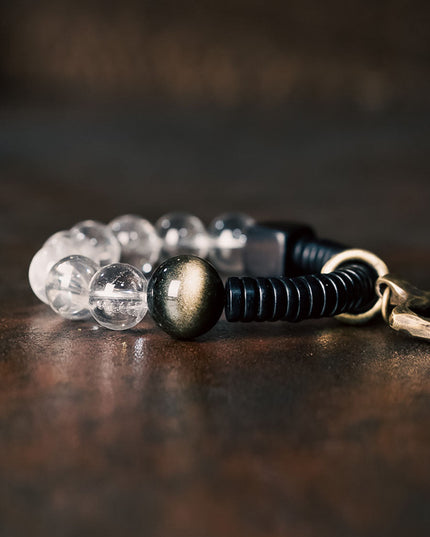 Crystal & Obsidian Harmony Bracelet with Ebony and Brass