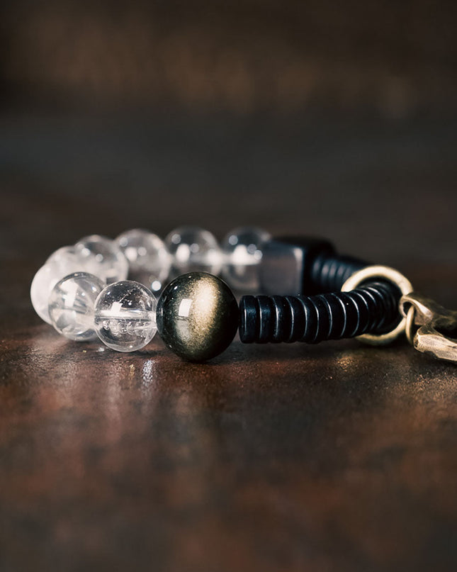 Crystal & Obsidian Harmony Bracelet with Ebony and Brass