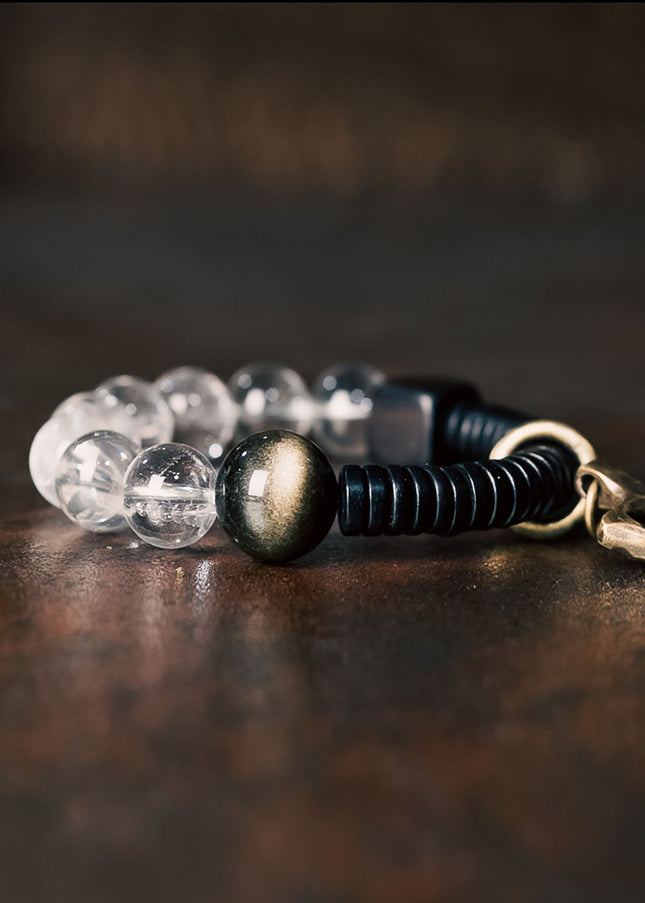 Crystal & Obsidian Harmony Bracelet with Ebony and Brass