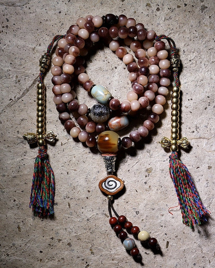 Natural Camel Bone 108 Mala Necklace – Handcrafted Design with Spiritual Protection