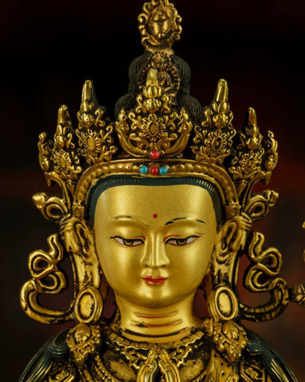 19th Century Four-armed Sadaksari Avalokitesvara Old Bronze Gilt Antigue Buddha Statue From Mindrolling Monastery