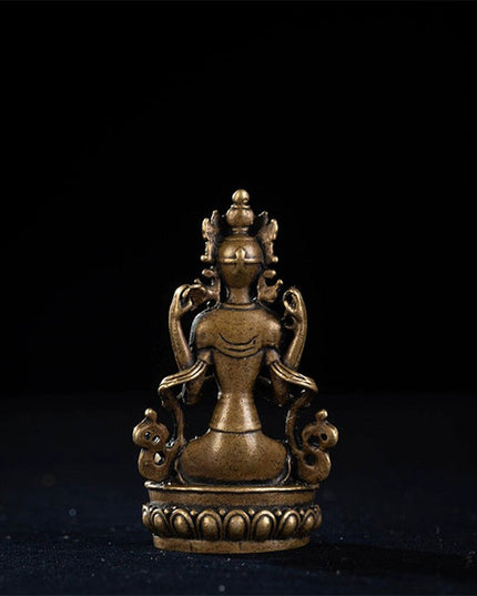 Qing Dynasty Inch Buddha Four-Armed Guanyin Old Tibetan Antique Statue Yellow Lima Copper From Ganden Monastery