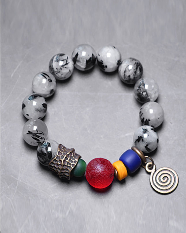 Guardian Energy Bracelet with Black Rutilated Quartz, Ebony & Glaze