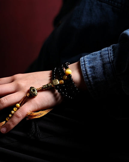 Sacred Protection Mala- Black Agate, Protective Energy, Sacred Design