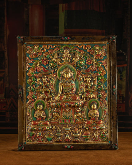 Radiance of Compassion – 19th Century Gilt Copper Jowo Buddha Wall Thangka