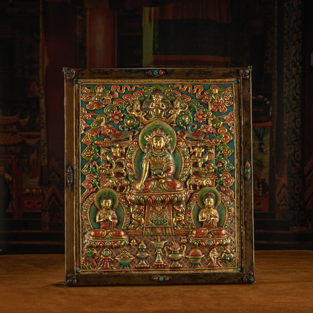 Radiance of Compassion – 19th Century Gilt Copper Jowo Buddha Wall Thangka