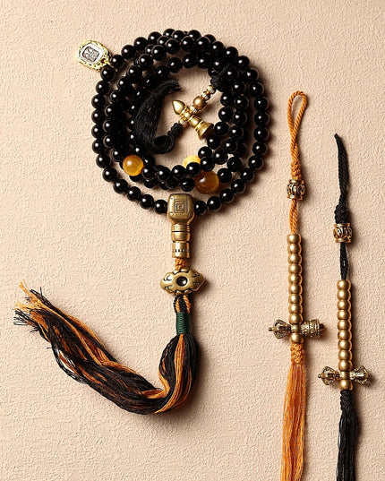Sacred Protection Mala- Black Agate, Protective Energy, Sacred Design