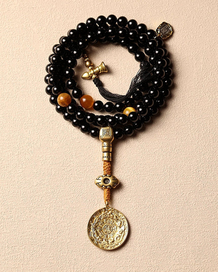 Sacred Protection Mala- Black Agate, Protective Energy, Sacred Design