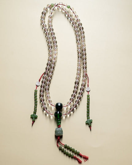 108 Mala Blessings Necklace & Bracelet – Clear Quartz & Green Jade Necklace and Bracelet