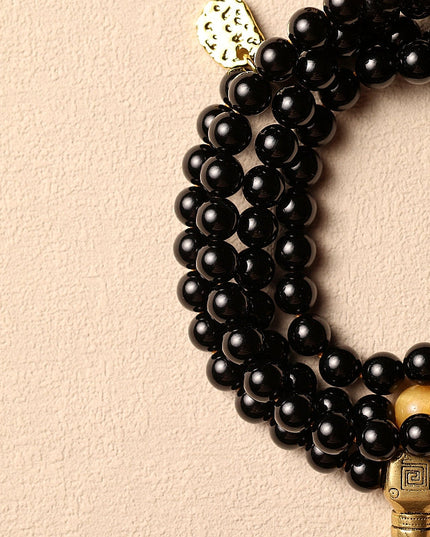 Sacred Protection Mala- Black Agate, Protective Energy, Sacred Design