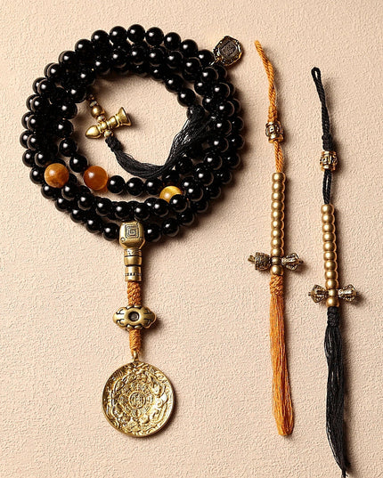 Sacred Protection Mala- Black Agate, Protective Energy, Sacred Design