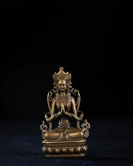 Qing Dynasty Inch Buddha Four-Armed Guanyin Old Tibetan Antique Statue Yellow Lima Copper From Ganden Monastery