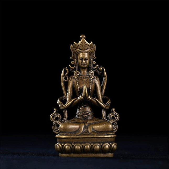 Qing Dynasty Inch Buddha Four-Armed Guanyin Old Tibetan Antique Statue Yellow Lima Copper From Ganden Monastery
