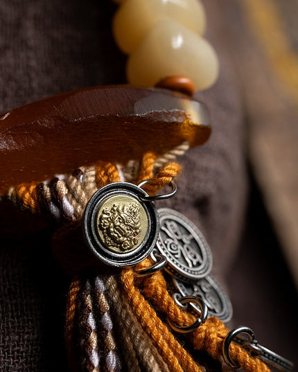 Handcrafted Camel Bone Prayer Bead Bracelet – Intricate Carving and Symbol of Good Fortune