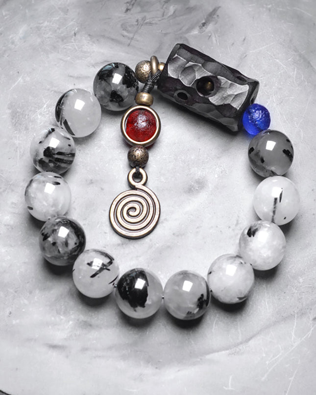 Guardian Energy Bracelet with Black Rutilated Quartz, Ebony & Glaze