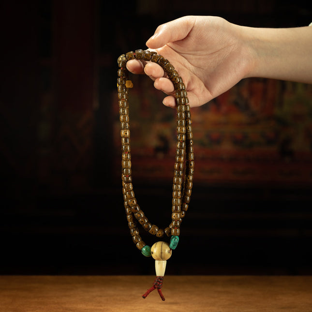 Ancient Harmony – Qing Dynasty Star-and-Moon Bodhi Mala Necklace