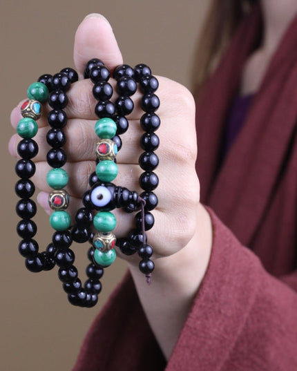 Protection Energy Obsidian and Turquoise Mala 108 Mala Beads