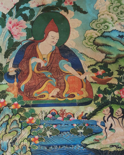 Padmasambhava(One Of the Eight Manifestations of Guru Rinpoche) Tibetan Antique Thangka Purely Hand-painted With Mineral Pigments