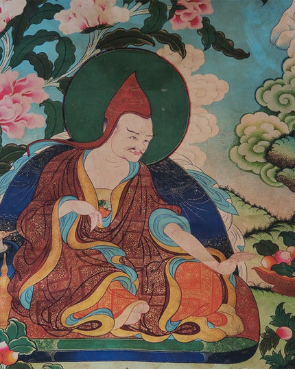 Padmasambhava(One Of the Eight Manifestations of Guru Rinpoche) Tibetan Antique Thangka Purely Hand-painted With Mineral Pigments