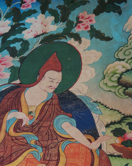 Padmasambhava(One Of the Eight Manifestations of Guru Rinpoche) Tibetan Antique Thangka Purely Hand-painted With Mineral Pigments