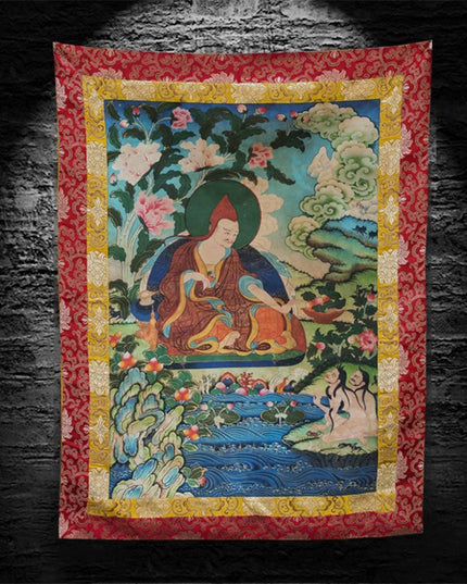 Padmasambhava(One Of the Eight Manifestations of Guru Rinpoche) Tibetan Antique Thangka Purely Hand-painted With Mineral Pigments