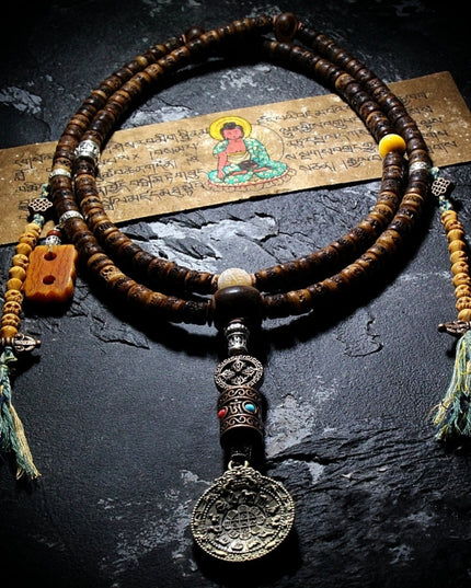 Sacred Guardian Handcrafted 108 Mala Beads - Silver & Yak Bone Talisman