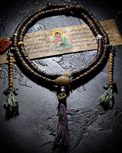 Sacred Guardian Handcrafted 108 Mala Beads - Silver & Yak Bone Talisman