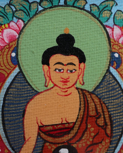 Shakyamuni Buddha Tibetan Thangka Pendant with Eight Auspicious Tibetan Signs Shell