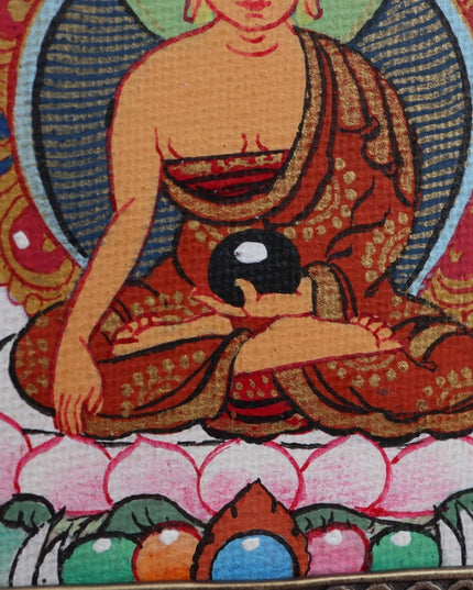 Shakyamuni Buddha Tibetan Thangka Pendant with Eight Auspicious Tibetan Signs Shell