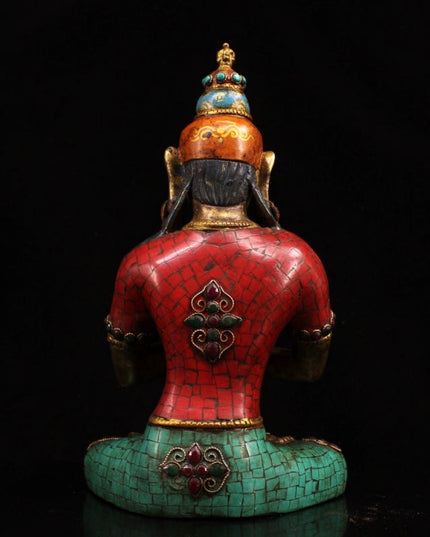 Shakyamuni SPIRIT Tibetan Statue for Eliminating All Disasters  Handmade inlay gem Painted outline