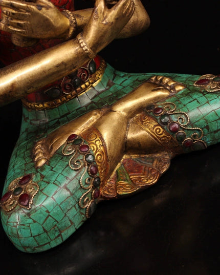 Shakyamuni SPIRIT Tibetan Statue for Eliminating All Disasters  Handmade inlay gem Painted outline