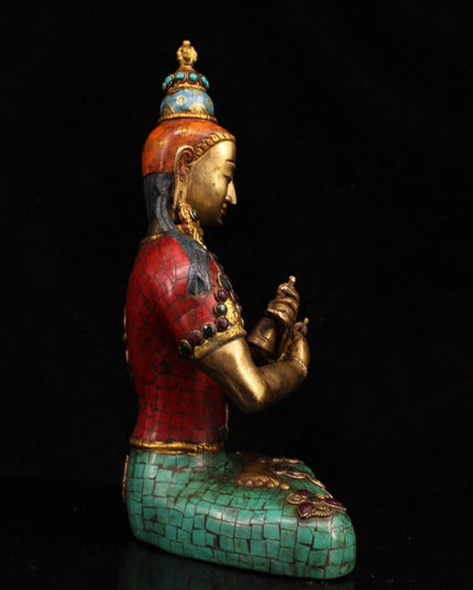 Shakyamuni SPIRIT Tibetan Statue for Eliminating All Disasters  Handmade inlay gem Painted outline
