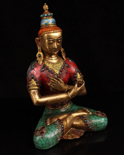 Shakyamuni SPIRIT Tibetan Statue for Eliminating All Disasters  Handmade inlay gem Painted outline