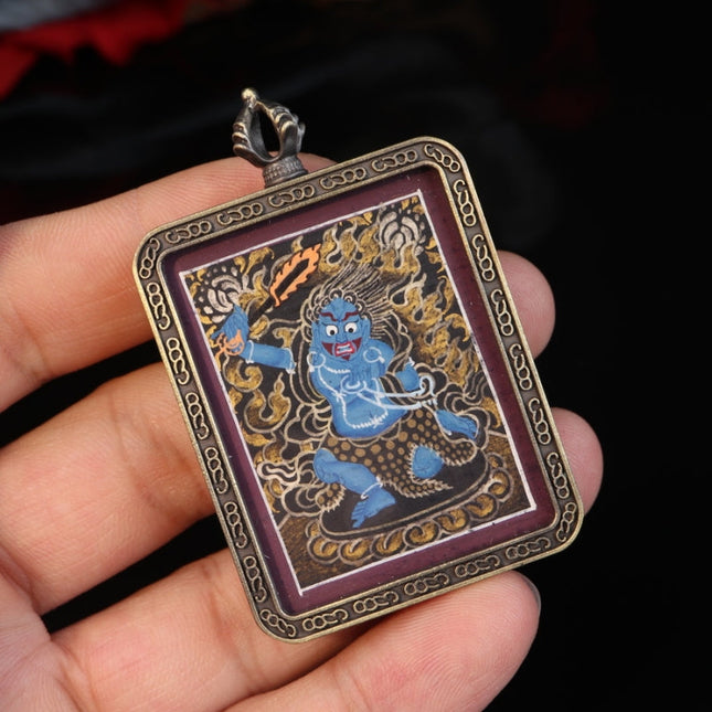 Zodiac Rooster - Hand-Painted Acala Vidyārāja Thangka Pendant - One of the Eight Zodiac Guardian Buddhas