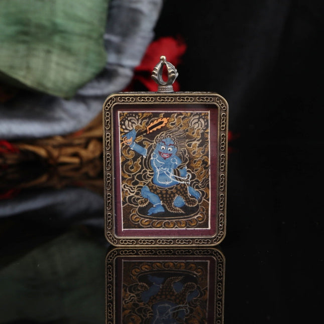 Zodiac Rooster - Hand-Painted Acala Vidyārāja Thangka Pendant - One of the Eight Zodiac Guardian Buddhas