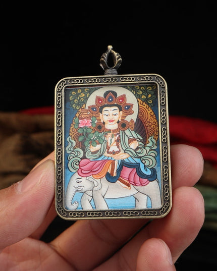 Zodiac Dragon & Snake - Exquisitely Hand Painted Samantabhadra Bodhisattva Thangka Pendant