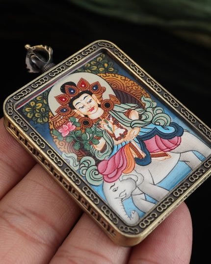 Zodiac Dragon & Snake - Exquisitely Hand Painted Samantabhadra Bodhisattva Thangka Pendant