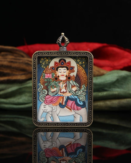 Zodiac Dragon & Snake - Exquisitely Hand Painted Samantabhadra Bodhisattva Thangka Pendant