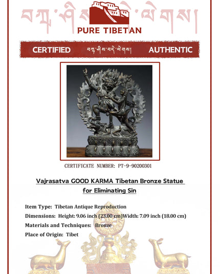 Vajrasatva GOOD KARMA Tibetan Bronze Statue for Eliminating Sin