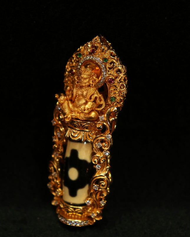 Prosperity Guardian Pendant – Dzi Beads, Gold-Plated Design for Wealth and Protection