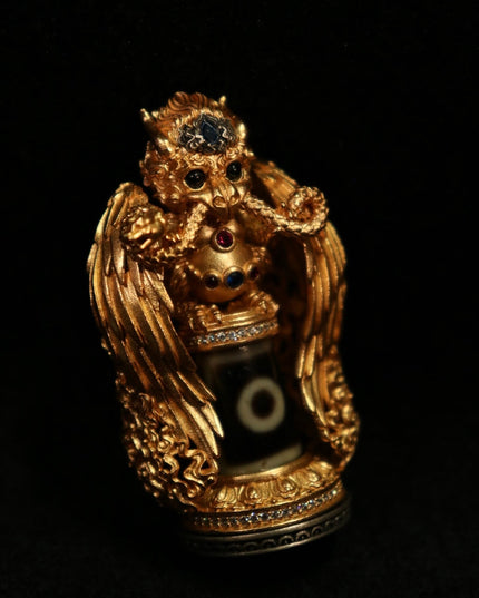 Guardian Owl Dzi Bead Pendant – Amulet for Protection & Wisdom