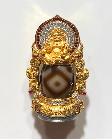 Sacred Wealth Amulet Pendant - Dzi Bead, Protection & Prosperity