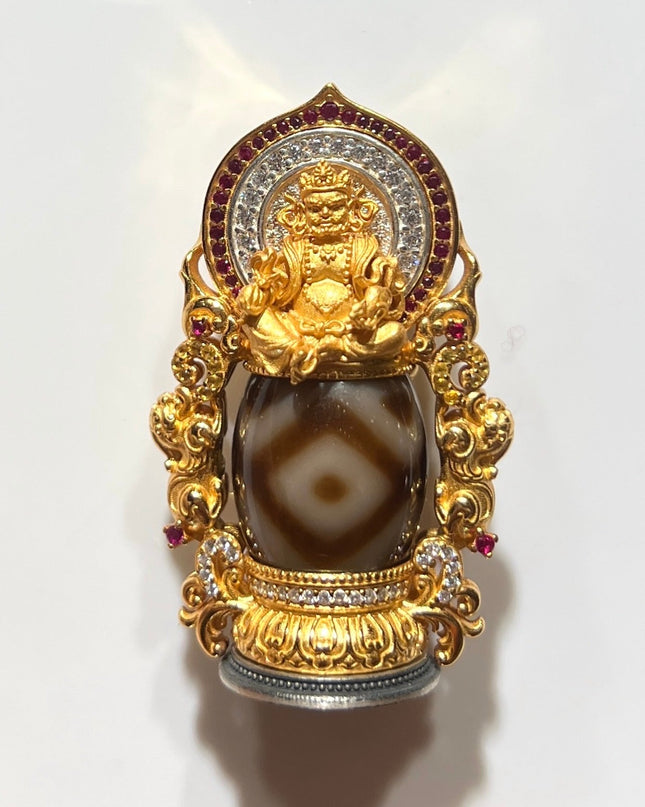 Sacred Wealth Amulet Pendant - Dzi Bead, Protection & Prosperity