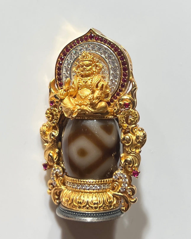 Sacred Wealth Amulet Pendant - Dzi Bead, Protection & Prosperity