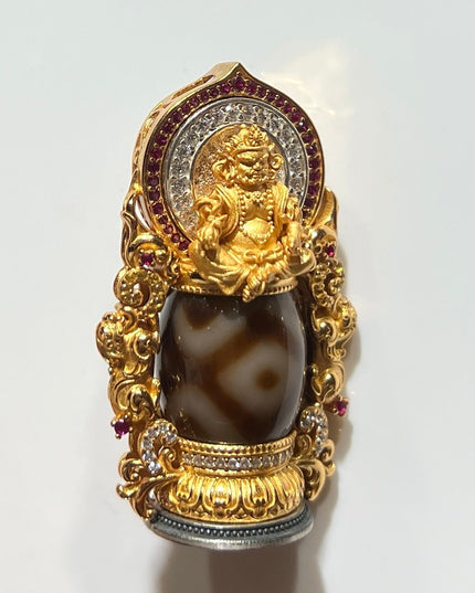 Sacred Wealth Amulet Pendant - Dzi Bead, Protection & Prosperity